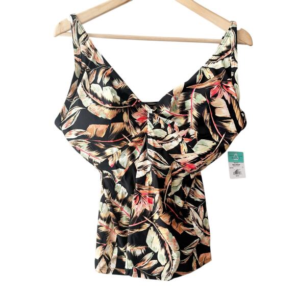 Sunsets Retro Retreat Simone Black Tropical Floral Tankini Swim Top Size 40D/42C - Picture 4 of 11